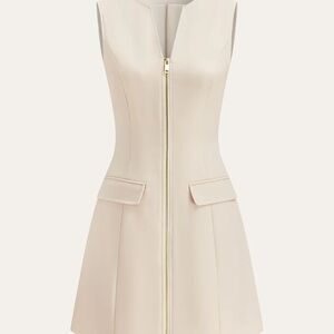 Commense pocketed zip up mini dress in beige - new size medium